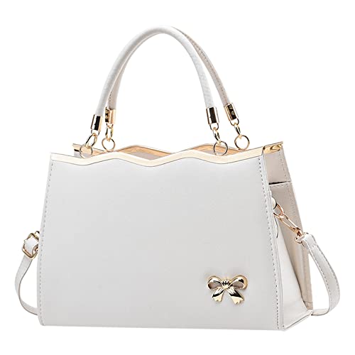 Dunkelblaue Handtasche Große Umhängetasche Damen Frauen Damen Trendy Bow Fashion Sport Messenger Schulter Handtasche Hand Taschen für Groß (White,One Size) von Generisch