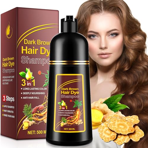 Dunkelbraunes Haarfärbeshampoo, Haarfärbeshampoo 3 in 1 für graues Haar Abdeckung pflanzliches Haarfärbeshampoo natürliche dunkelbraune Haarfarbe Shampoo für Frauen Männer von Generisch