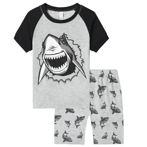 Dunkelgrau Schlafanzug Jungen 146 Sommer Nachtwäsche Für Mädchen Meerestier Kinder Zweiteiler Hausanzug 2-Teiler Kurze Hose Und T-Shirt Pyjama Set Schlafanzüge Kurz Sleepwear Kids Boys von Generisch