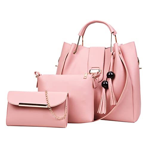 Dunkelrote Handtasche Damen Umhängetasche Groß Taschen Organizer Upgrade 3 teiliges Set Umhängetasche Handtaschen Brieftasche Tragetasche ä Top Satchel Zwei Taschen Damen Laptop (RD2,One Size) von Generisch