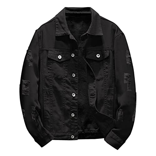 Dunkle Waschung Jeansjacke Herren Frühling und Herbst Mode Freizeit Einfarbig Schnalle Revers Denim Jcket Mantel Top Bluse Olive Mantel, Schwarz , XL Dunkle Waschung Jeansjacke Herren Frühling und Herbst Mode Freizeit Einfarbig Schnalle Revers Denim Jcket Mantel Top Bluse Olive Mantel, Schwarz , XL von Generisch