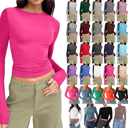 Dupe Skims Shirt - Y2K Clothes Basic Langarmshirt Damen Skims Bodysuit Crop Top Eng Tops Dupes Langarm Pullover Tshirt Weiss Basics von Generisch