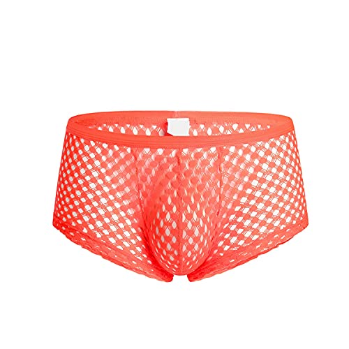 Durchsichtige Netz-Boxershorts Für Herren Transparente Unterwäsche Aus Durchbrochenem Netz Sexy Sissy Weiche Hohle Dessous Unterhose (XL,Orange) von Generisch