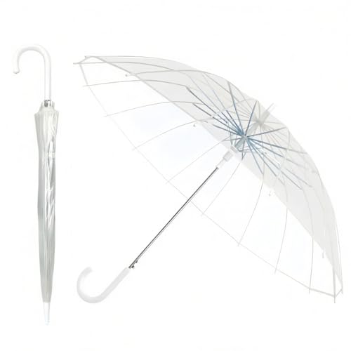 Durchsichtiger Regenschirm Transparent, Automatisch öffnender Groß transparenter Regenschirm mit großer Schirmkuppel, Wind- & Wasserdichter Stockschirm für Reisen oder Hochzeiten (Klar Weiß-16 Rippen) von Generisch