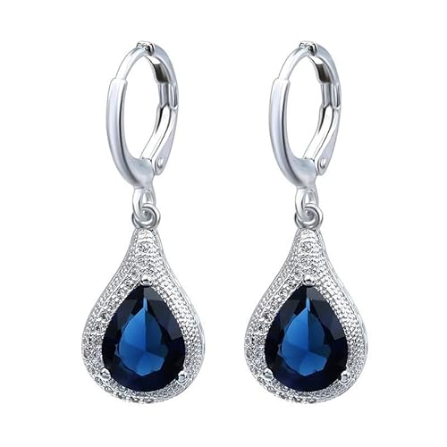 E824 Ohrhänger in Wassertropfenform für Damen, luxuriös, weißgoldfarben, blauer klarer Kristall, AAA + Zirkonia, Modeschmuck für Partys von Generisch