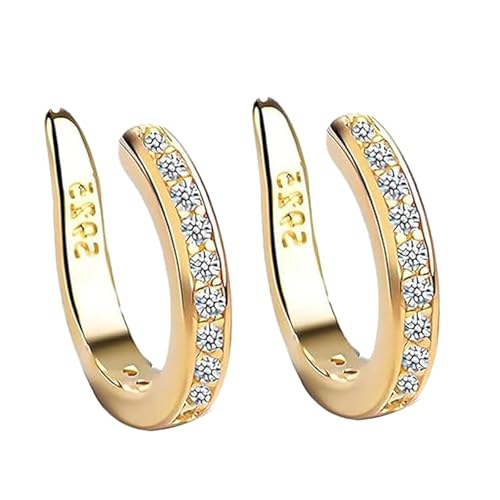 Ear Clips, Adjustable Thin Chunky Pierceless Ears Cuff, Wrap Clip-On Earrings with Sparkling Cubic Zirconia Fake Earrings, Unisex Ear Clips (Gold*2) von Generisch