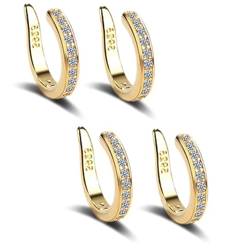 Ear Clips, Adjustable Thin Chunky Pierceless Ears Cuff, Wrap Clip-On Earrings with Sparkling Cubic Zirconia Fake Earrings, Unisex Ear Clips (Gold*4) von Generisch