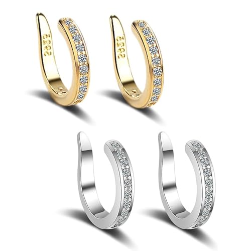 Ear Clips, Adjustable Thin Chunky Pierceless Ears Cuff, Wrap Clip-On Earrings with Sparkling Cubic Zirconia Fake Earrings, Unisex Ear Clips (Mix*4) von Generisch