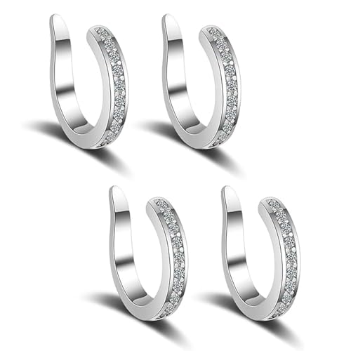 Ear Clips, Adjustable Thin Chunky Pierceless Ears Cuff, Wrap Clip-On Earrings with Sparkling Cubic Zirconia Fake Earrings, Unisex Ear Clips (Silver*4) von Generisch
