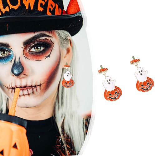 Earrings Long Tassel Dangle Tropfen Öl Ohrringe Ohrstecker Niedliche funkelnde Emaille Ohrringe Urlaub Kostüm Party Schmuck für Frauen Halloween Acrylic Earrings for Women (Orange, 2. 4x5. 1cm) von Generisch