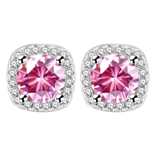 Earrings Studs Stud Earrings 10MM Square Round Teardrop Heart Stud Earrings For Women Ohrringe Kette Set Silber 925 (Pink, One Size) von Generisch