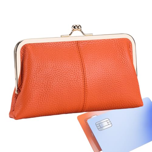 Echte Leder Damen Geldbeutel | Kiss Lock Clasp Coin Tasche - Brieftaschen -Taschenkartenhalter | PU Leder große Kapazität Kreditkarten Bargeldmünzenhalter | PU Leder große Kapazität Kreditkarten Bar von Generisch