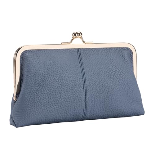 Echte Leder Damen Geldbeutel | Kiss Lock Clasp Coin Tasche - Brieftaschen -Taschenkartenhalter | PU Leder große Kapazität Kreditkarten Bargeldmünzenhalter | PU Leder große Kapazität Kreditkarten Bar von Generisch