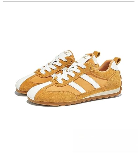 Echtes Leder Retro Schuhe Kinder Schuhe Flachsohlen Sportschuhe Freizeitschuhe (Kurkuma,36) von Generisch