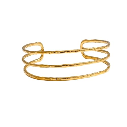 Edelstahl-Armreif, geschichtet, hohl, offen, minimalistisch, Statement, attraktiver Handgelenk-Modeschmuck für Damen, Metall, Kein Edelstein von Generisch