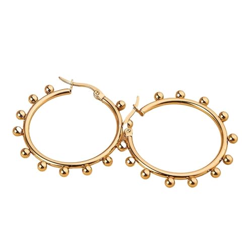 Edelstahl Creolen mit geometrischen runden Kugeln für Damen Ohrringe vergoldet nicht verblassen, 1Pair-RH144 von Generisch