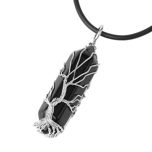 Edelstein Anhänger, Verstellbare Kette, Modische Halskette Mit Natürlichem Edelsteinkristall, Sechseckigem Halbedelstein, Handgewickelter Lebensbaum-Anhänger, Energieschmuck Für Männer Und Fra von Generisch