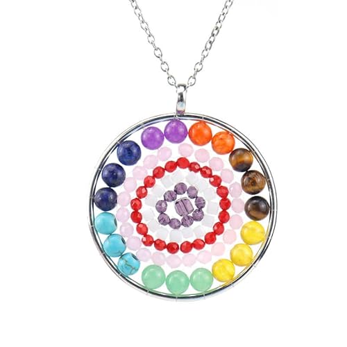 Edelstein Anhänger,Verstellbare Kette Natur Edelstein Kristall Böhmische Handgefertigte Gewebte Achatperlen Anhänger Halskette, Energieschmuck Für Männer Frauen Colo von Generisch