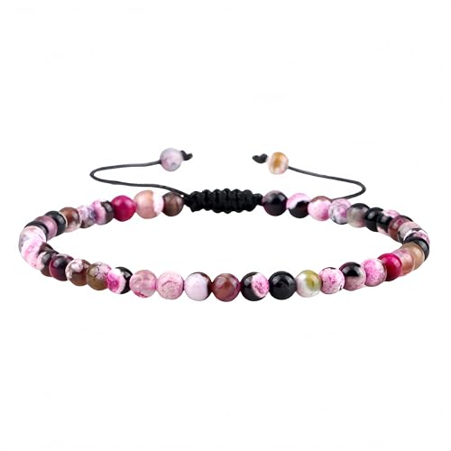 Edelstein Armband,4 Mm Mini-Armband Aus Naturstein, Facettierte Bunte Chakra-Perlen, Geflochtener Charm-Schmuck, Jahrestagsgeschenk Für Die Familie Für Frauen Und Männer, Feuerachat, Rosenrot von Generisch