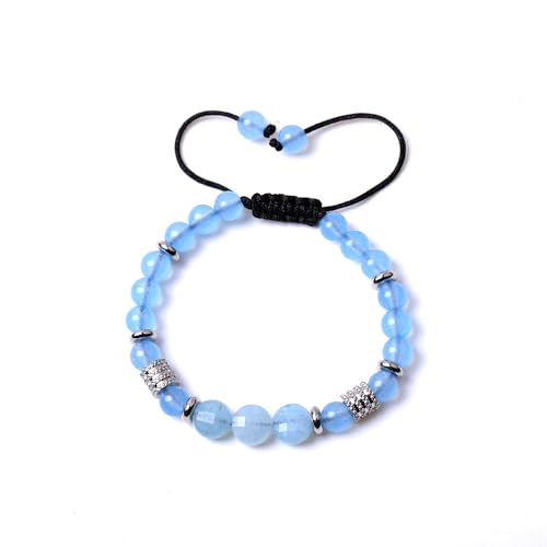 Edelstein Armband Damen, Handgewebtes, Verstellbares 6-Mm-Armband Aus Natürlichem Edelsteinkristall Mit Facettierten Spacer-Perlen, Energieschmuck Für Männer Und Frauen, Aquamarin von Generisch
