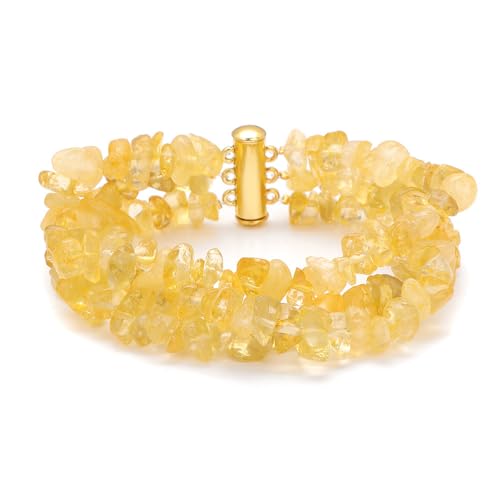 Edelstein Armband Damen, Handgewebtes Dreilagiges Armband Aus Unregelmäßigem Kies Und Natürlichem Edelsteinkristall, Energieschmuck Für Männer Und Frauen, Citrin von Generisch