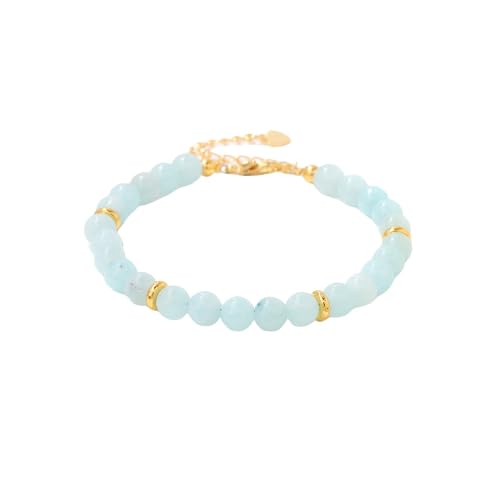 Edelstein Armband Damen, Handgewebtes Verstellbares Karabinerverschluss-Armband Mit 6 Mm Natürlichem Edelsteinkristall, Energieschmuck Für Männer Und Frauen, Aquamarin von Generisch
