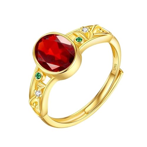 Edelsteinring Aus 925Er Sterlingsilber Für Damen, 14 Karat Vergoldet, Verstellbar, 6 X 8 Mm, Ovaler Schliff, Kristall, Verlobungsring, Cocktailring, Ehering, Geschenk Mit Box, Rubin von Generisch