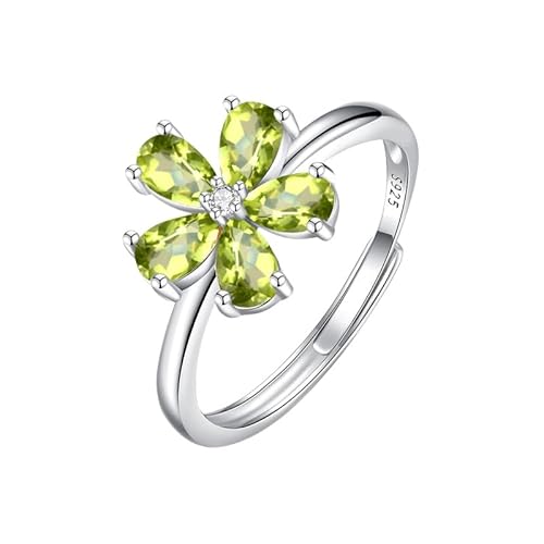 Edelsteinring Aus 925Er Sterlingsilber Für Mütter, Frauen Und Mädchen, Blumen, Edelsteinringe, Verstellbar, Kristallband, Cocktail, Hochzeitsversprechen, Band, Geschenk Mit Box, Peridot von Generisch