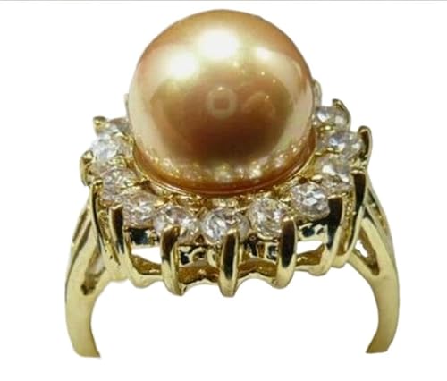 Edelster 10 mm Südsee-Muschelkern-Schmuck, 14 Karat GP, Ringgröße: 7, 8, 9, 10, Metall, Muschelkernperlen von Generisch