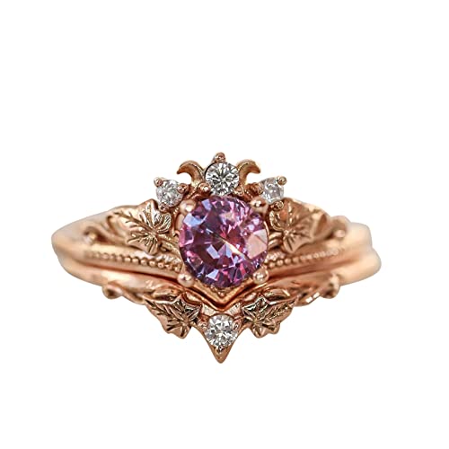 Eheringe für Damen, Roségold, Kristall, zartes Design, 2-teiliges Set, Diamant, modischer Ring, leicht, luxuriös, hochwertiger Ring, Geburtstagsgeschenke für Mama, 9, Kupfer, Kein Edelstein von Generisch