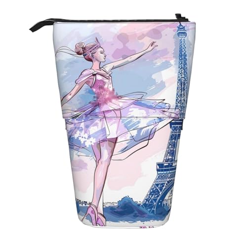 Eiffelturm Mädchen Stehendes Federmäppchen Aquarell Paris Stifteetui Halter Teleskop-Bleistifttasche Pop-Up-Kosmetiktasche Schreibwaren-Organizer für Schule, Büro, Reisen von Generisch