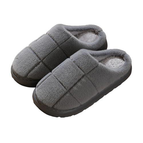 Einfarbig Damen Plüsch Hausschuhe Hautfreundlich Flache Rutschprofil Schlappen Klassisch Warm Winter-Hausschuhe Fußfreundlich Retro Hauslatschen für Kalte Tage dicke Slipper von Generisch