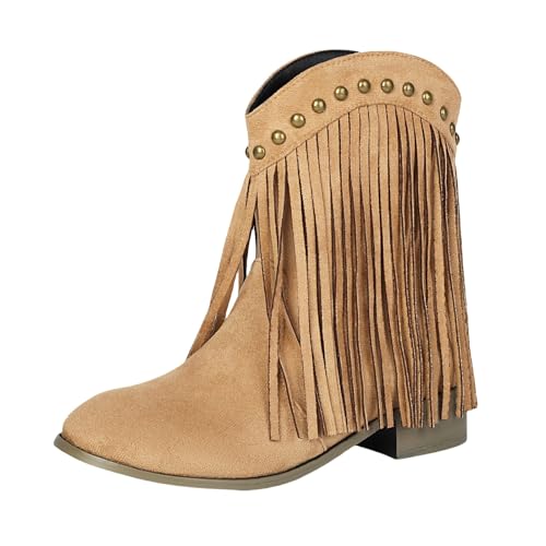 Einfarbige, klobige Stiefeletten mit runder Zehenpartie und Flacher Sohle, modische Stiefel mit Absatz und Reißverschluss für Damen Damen Schuhe Rot 40 (Beige, 36) von Generisch