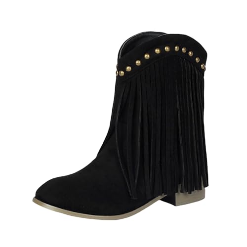 Einfarbige, klobige Stiefeletten mit runder Zehenpartie und Flacher Sohle, modische Stiefel mit Absatz und Reißverschluss für Damen Damen Schuhe Rot 40 (Black, 41) von Generisch