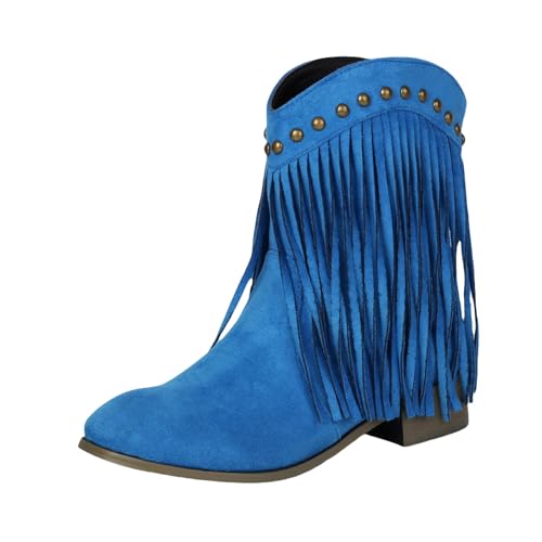 Einfarbige, klobige Stiefeletten mit runder Zehenpartie und Flacher Sohle, modische Stiefel mit Absatz und Reißverschluss für Damen Damen Schuhe Rot 40 (Blue, 39) von Generisch