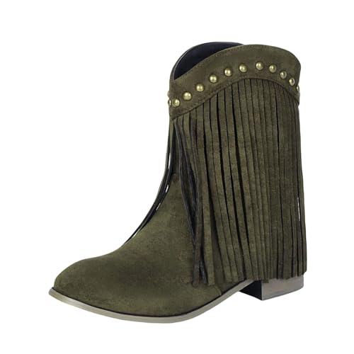 Einfarbige, klobige Stiefeletten mit runder Zehenpartie und Flacher Sohle, modische Stiefel mit Absatz und Reißverschluss für Damen Damen Schuhe Rot 40 (Green, 45) von Generisch