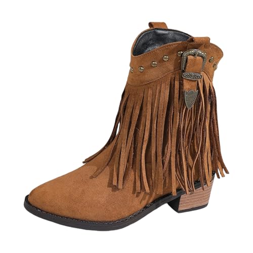 Einfarbige, klobige Stiefeletten mit runder Zehenpartie und Flacher Sohle, modische Stiefel mit Absatz und Reißverschluss für Damen Schuhe Extra Weit Damen (Brown, 42) von Generisch
