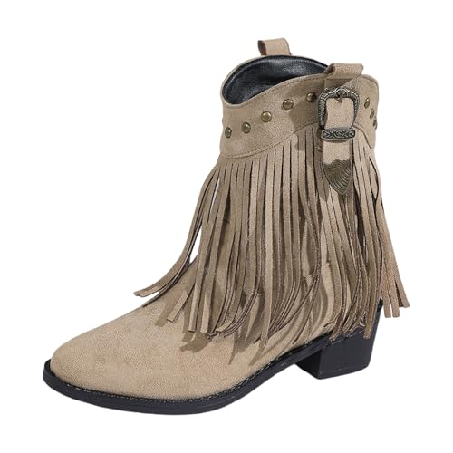 Einfarbige, klobige Stiefeletten mit runder Zehenpartie und Flacher Sohle, modische Stiefel mit Absatz und Reißverschluss für Damen Schuhe Extra Weit Damen (Khaki, 43) von Generisch