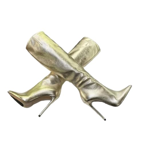 Einfarbige kniehohe Stiefel für Damen, Winter, warm, spitzer Zehenbereich, hoher Absatz, lange Stiefel, 1, 38.5 EU von Generisch