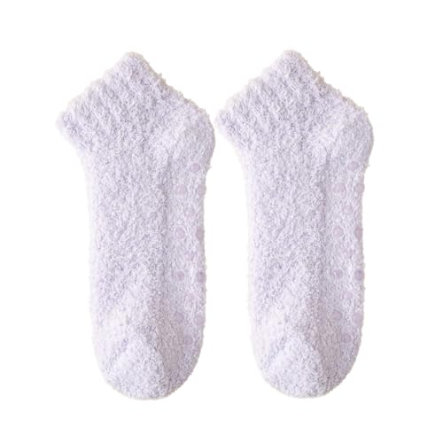 Einfarbige selbstklebende Socken aus Korallensamt für Winterplüsch verdickte warme und rutschfeste Bodensocken Socken 39-42 Schwarz (Purple, One Size) von Generisch