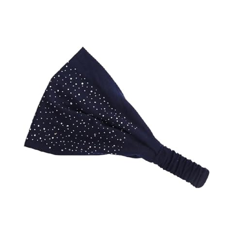 Einfarbiges Haarband mit Strasssteinen auf der Rückseite, elastisch, breit, Haargummi für Damen (Schwarzblau) von Generisch