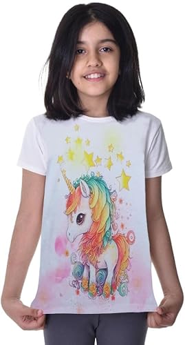 Einhorn Kinder Mädchen T-Shirt Bluse Kurzarm Weiß 140-146 von Generisch