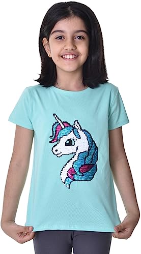 Einhorn1 Kinder Mädchen T-Shirt Bluse Kurzarm Grün 134-140 von Generisch