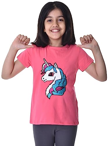 Einhorn1 Kinder Mädchen T-Shirt Bluse Kurzarm Pink1 134-140 von Generisch