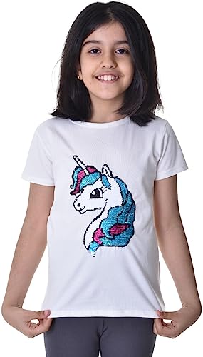 Einhorn1 Kinder Mädchen T-Shirt Bluse Kurzarm Weiß 122-128 von Generisch