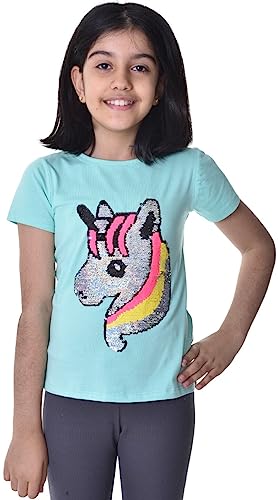 Einhorn2 Kinder Mädchen T-Shirt Bluse Kurzarm Grün 134-140 von Generisch