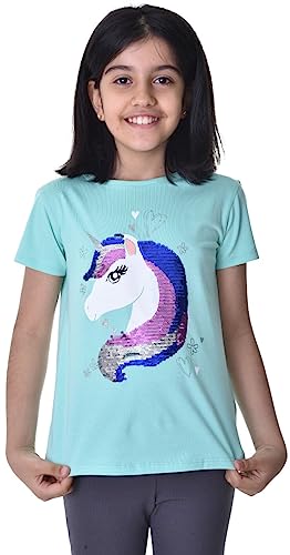 Einhorn3 Kinder Mädchen T-Shirt Bluse Kurzarm Grün 134-140 von Generisch