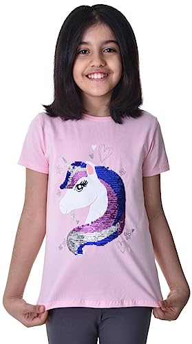 Einhorn3 Kinder Mädchen T-Shirt Bluse Kurzarm Rosa 122-128 von Generisch