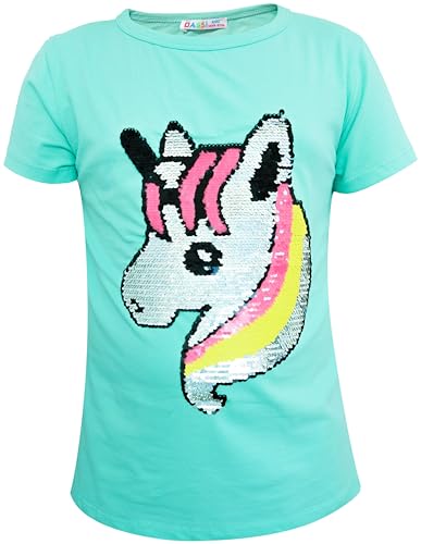 Einhorn4 Kinder Mädchen T-Shirt Bluse Kurzarm Grün 134-140 von Generisch