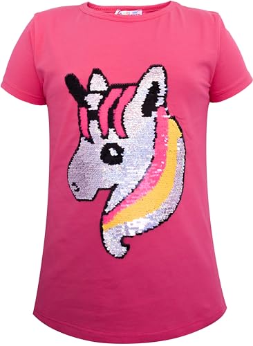 Einhorn4 Kinder Mädchen T-Shirt Bluse Kurzarm Pink1 122-128 von Generisch